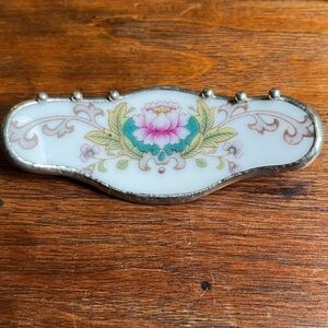 Spectacular vintage curve bezel porcelain Victorian flower handcrafted pendant!